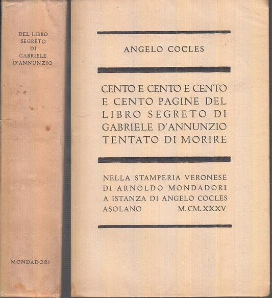 LS- CENTO PAGINE LIBRO SEGRETO GABRIELE D'ANNUNZIO - COCLES----- 1935- B- XFS101