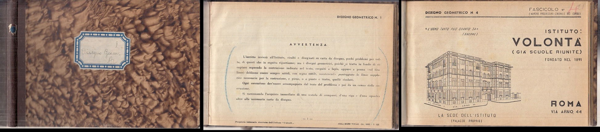 LZ- DISEGNO GEOMETRICO 1/10 VOLUME RILEGATO -- IST. VOLONTA' --- 1942 - C- XFS38