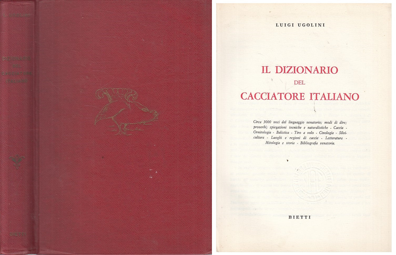 LZ- IL DIZIONARIO DEL CACCIATORE ITALIANO - UGOLINI- BIETTI--- 1962 - C - ZFS419