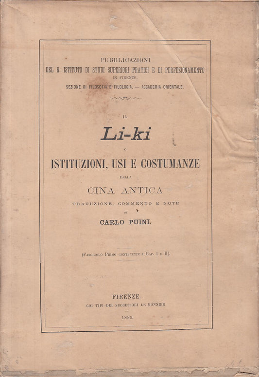 LS- IL LI KI ISTITUZIONI USI COSTUMANZE CINA ANTICA-- FIRENZE--- 1883- B - ZFS73