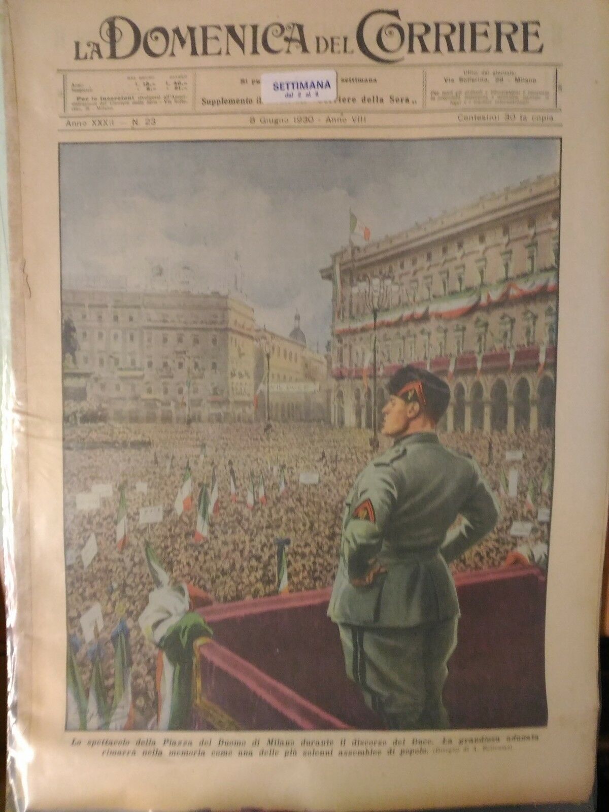 LR- LA DOMENICA DEL CORRIERE N.23 DISCORSO DEL DUCE ------ 1930- S - YFS