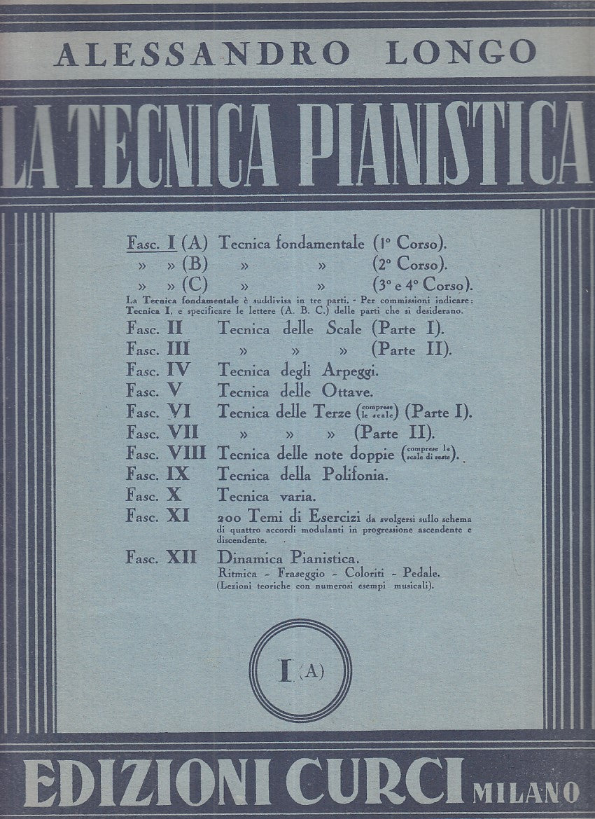 LZ- LA TECNICA PIANISTICA I (A) - ALESSANDRO LONGO - CURCI --- 1985 - S - YFS297