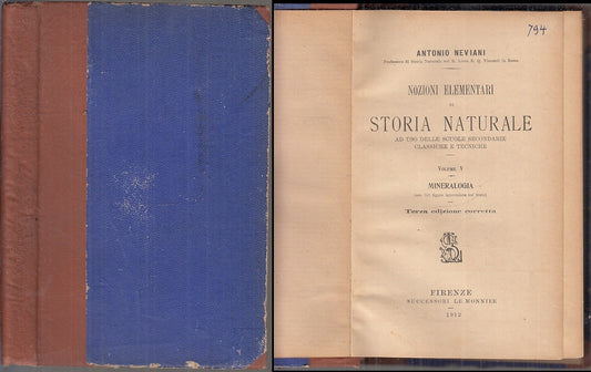LZ- NOZIONI STORIA NATURALE V MINERALOGIA- NEVIANI- LE MONNIER--- 1912- C- XFS30