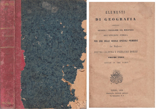 LZ- ELEMENTI DI GEOGRAFIA - CALDERA DONINI - TORINO --- 1858 - C - YFS335