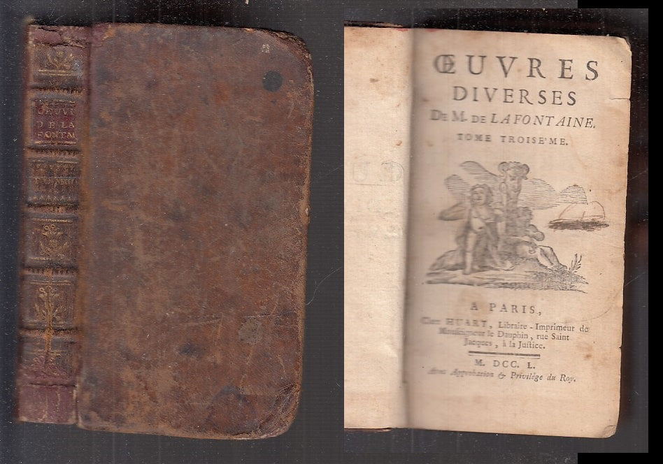 LH- OEUVRES DIVERSES TOME TROISEME SETTECENTINA- LA FONTAINE---- 1701- C- XFS107