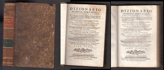 LH- DIZIONARIO STORICO PORTATILE 3/4 - LADVOCAT - REMONDINI --- 1773 - C- XFS107