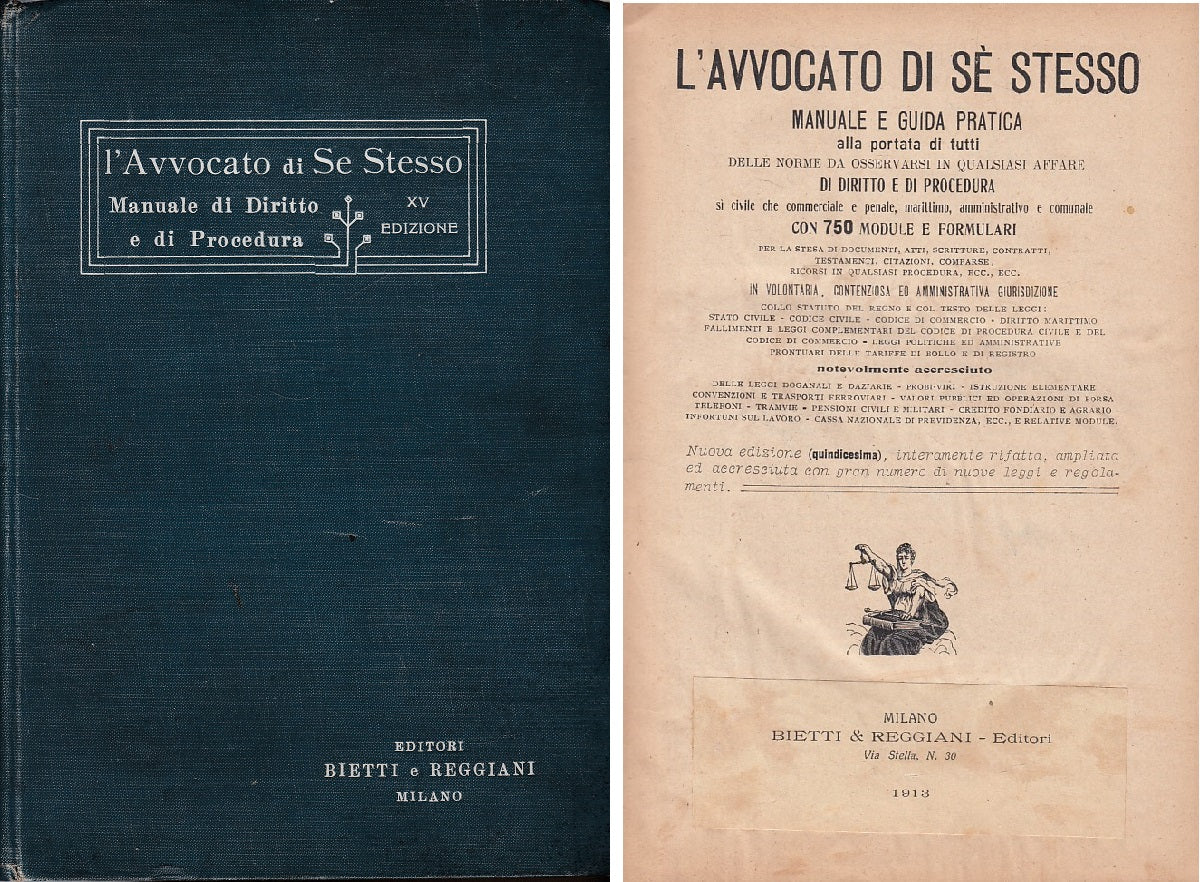 LZ- L'AVVOCATO DI SE STESSI MANUALE DIRITTO GUIDA --- MILANO -- 1913 - C - ZFS12