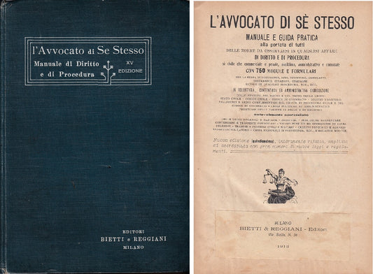 LZ- L'AVVOCATO DI SE STESSI MANUALE DIRITTO GUIDA --- MILANO -- 1913 - C - ZFS12