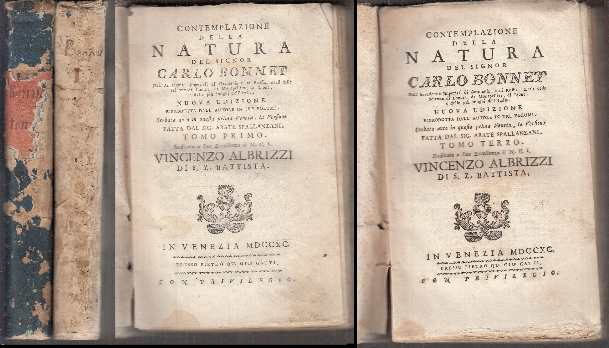 LH- CONTEMPLAZIONE DELLA NATURA TOMI I e III - CARLO BONNET ---- 1790- B- XFS109