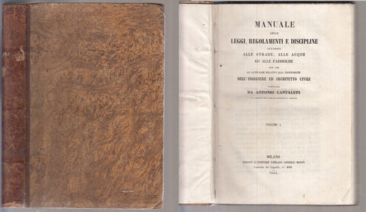 LZ- MANUALE LEGGI REGOLAMENTI INGEGNERE CIVILE - CANTALUPI ---- 1845 - C- XFS108