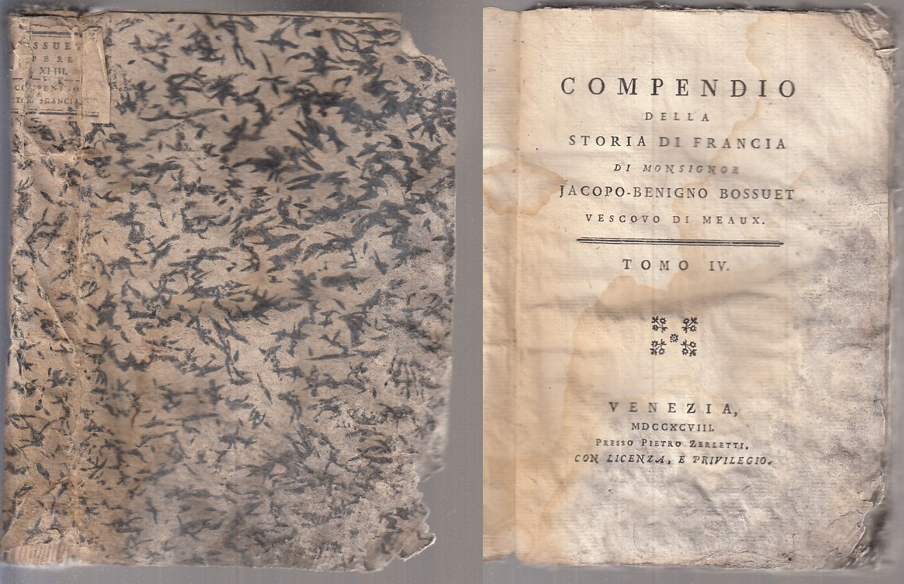 LH- COMPENDIO STORIA DI FRANCIA TOMO XLIII- BOSSUET- ZERLETTI--- 1798- B- XFS108