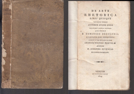 LS- DE ARTE RHETORICA LIBRI CINQUE - DECOLONIA IUVENCIO ---- 1829 - C - XFS96