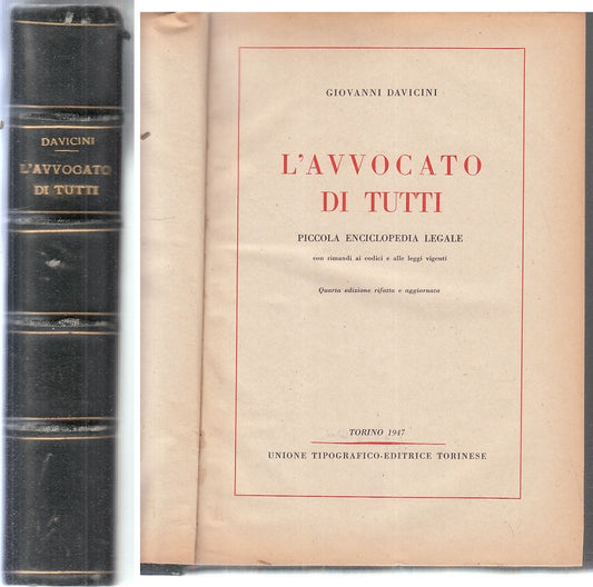 LZ- L'AVVOCATO DI TUTTI - GIOVANNI DAVICINI - UTET --- 1947 - C - YFS903