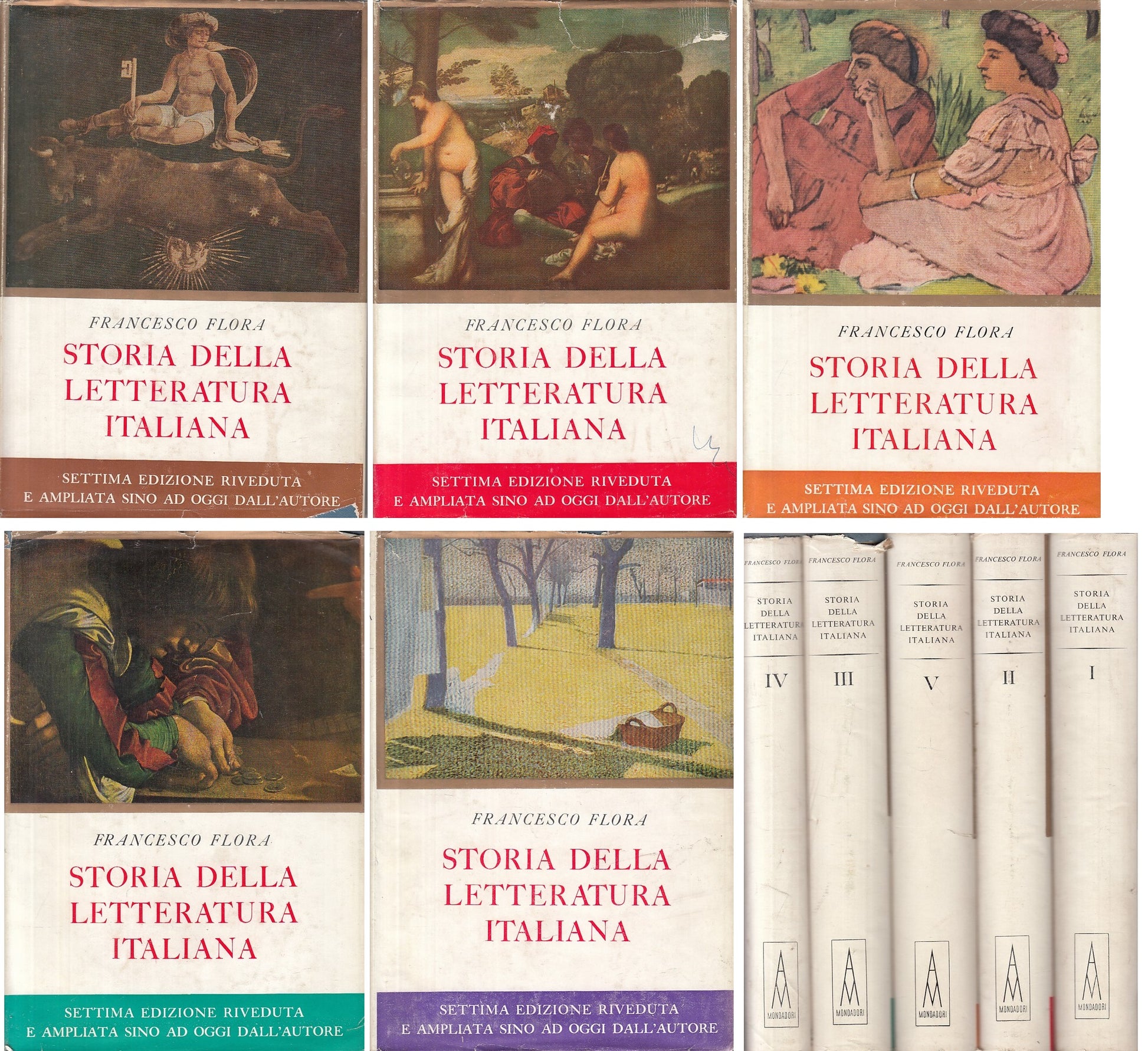 LS- STORIA LETTERATURA ITALIANA 5 VOLL. - FLORA - MONDADORI--- 1953 - CS - ZFS86