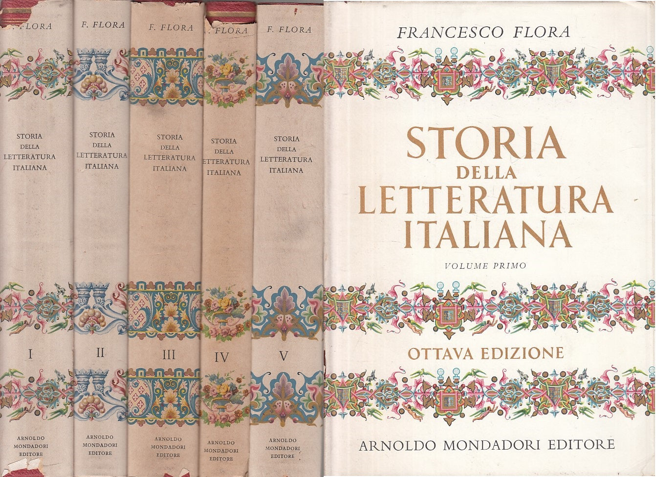 LS- STORIA LETTERATURA ITALIANA 5 VOL.- FLORA - MONDADORI --- 1956 - CS - ZFS210