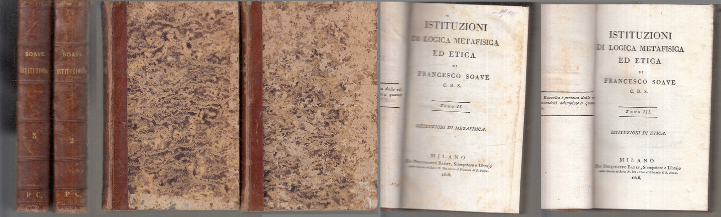 LH- ISTITUZIONI METAFISICA ETICA TOMI II/III- FRANCESCO SOAVE---- 1816- C-XFS110