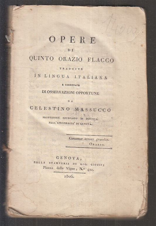 LH- OPERE DI QUINTO ORAZIO FLACCO - MASSUCCO - GIO GIOSSI --- 1806- B- XFS111