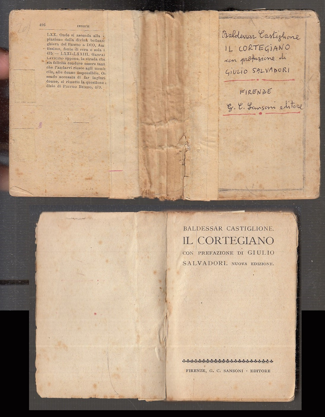 LN- IL CORTEGIANO - BALDESSAR CASTIGLIONE - SANSONI --- 1910 - B - XFS111