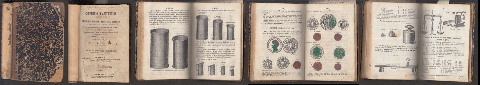 LH- COMPENDIO D'ARITMETICA OPERAZIONI CALCOLO -- UTET --- 1865 - C - XFS111