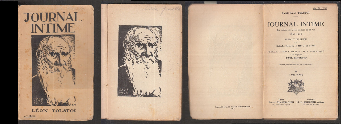 LN- OURNAL INTIME VOL.I 1895/1899 - LEON TOLSTOI - FLAMMARION--- 1917- B- XFS111