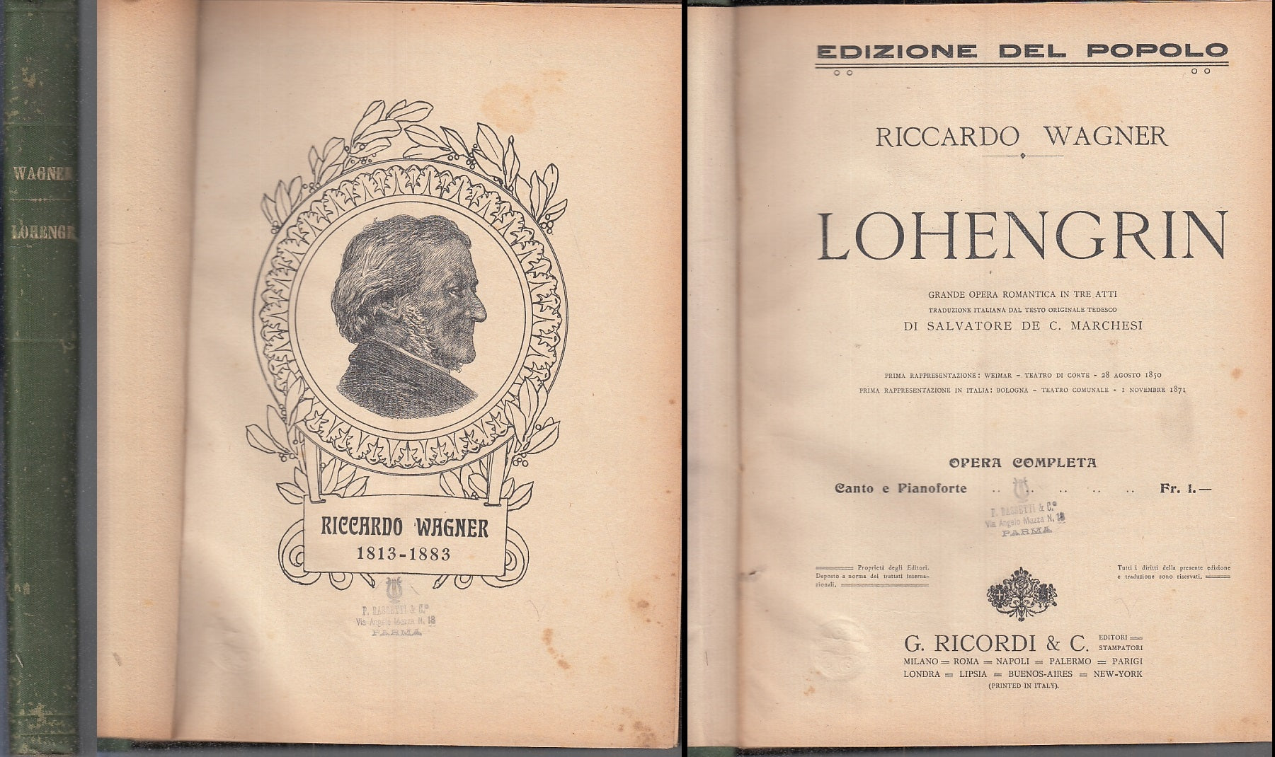 LH- LOHENGRIN OPERA COMPLETA - RICCARDO WAGNER - RICORDI --- 1899 - C - YFS527