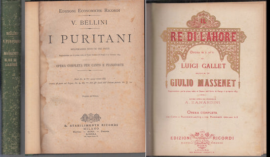 LH- I PURITANI IL RE DI LAHORE - BELLINI MASSANET - RICORDI --- 1899 - C-YFS527 