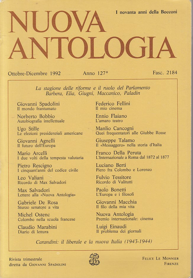 LS- NUOVA ANTOLOGIA N.4 OTTOBRE/DICEMBRE -- LE MONNIER --- 1992 - B - ZFS326