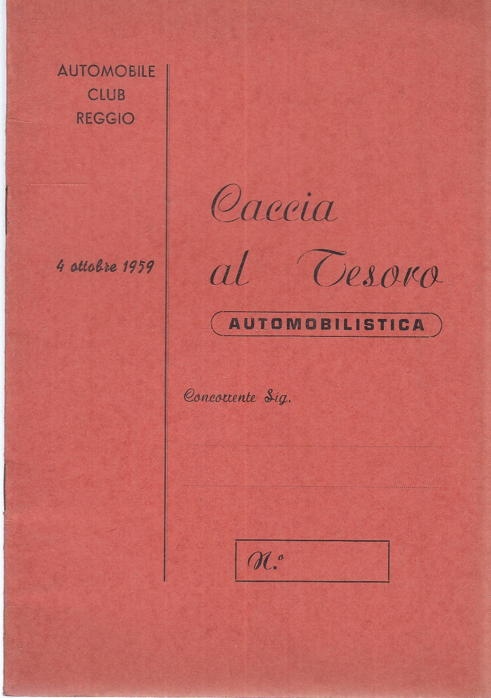 CV- AUTOMOBILE CLUB REGGIO CACCIA AL TESORO AUTOMOBILISTICA OTTOBRE 1959- XFS111