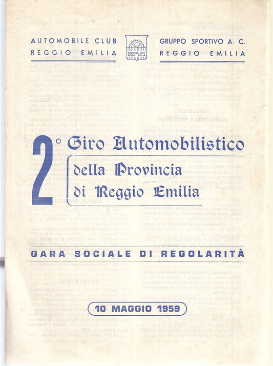 CV- AUTOMOBILE CLUB REGGIO EMILIA 2° GIRO AUTOMOBILISTICO 1959 PROVINCIA- XFS111