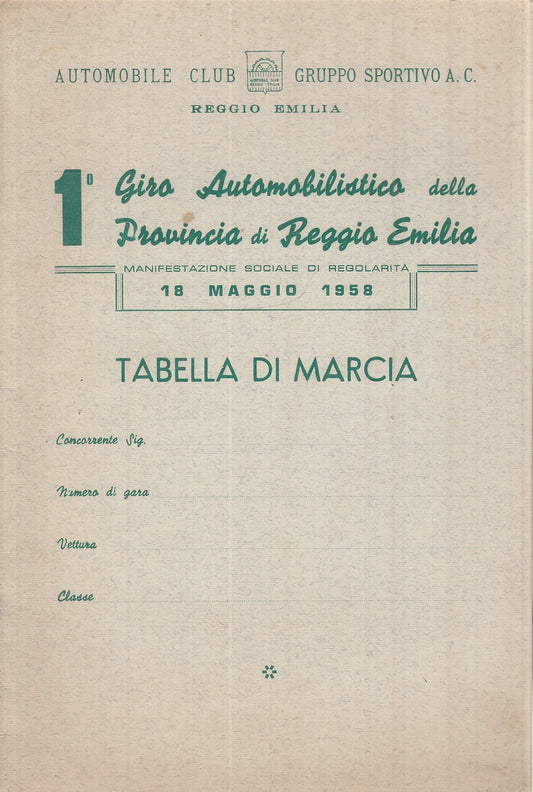 CV- AUTOMOBILE CLUB REGGIO EMILIA 1° GIRO AUTOMOBILISTICO PROVINCIA 1959- XFS111