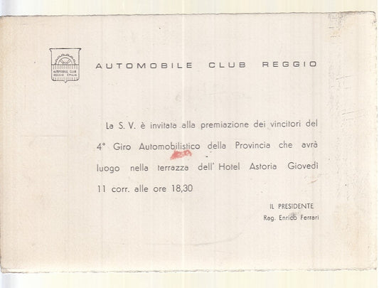 CV- AUTOMOBILE CLUB REGGIO EMILIA INVITO PREMIAZIONE GIRO AUTOMOBILISTICO XFS111