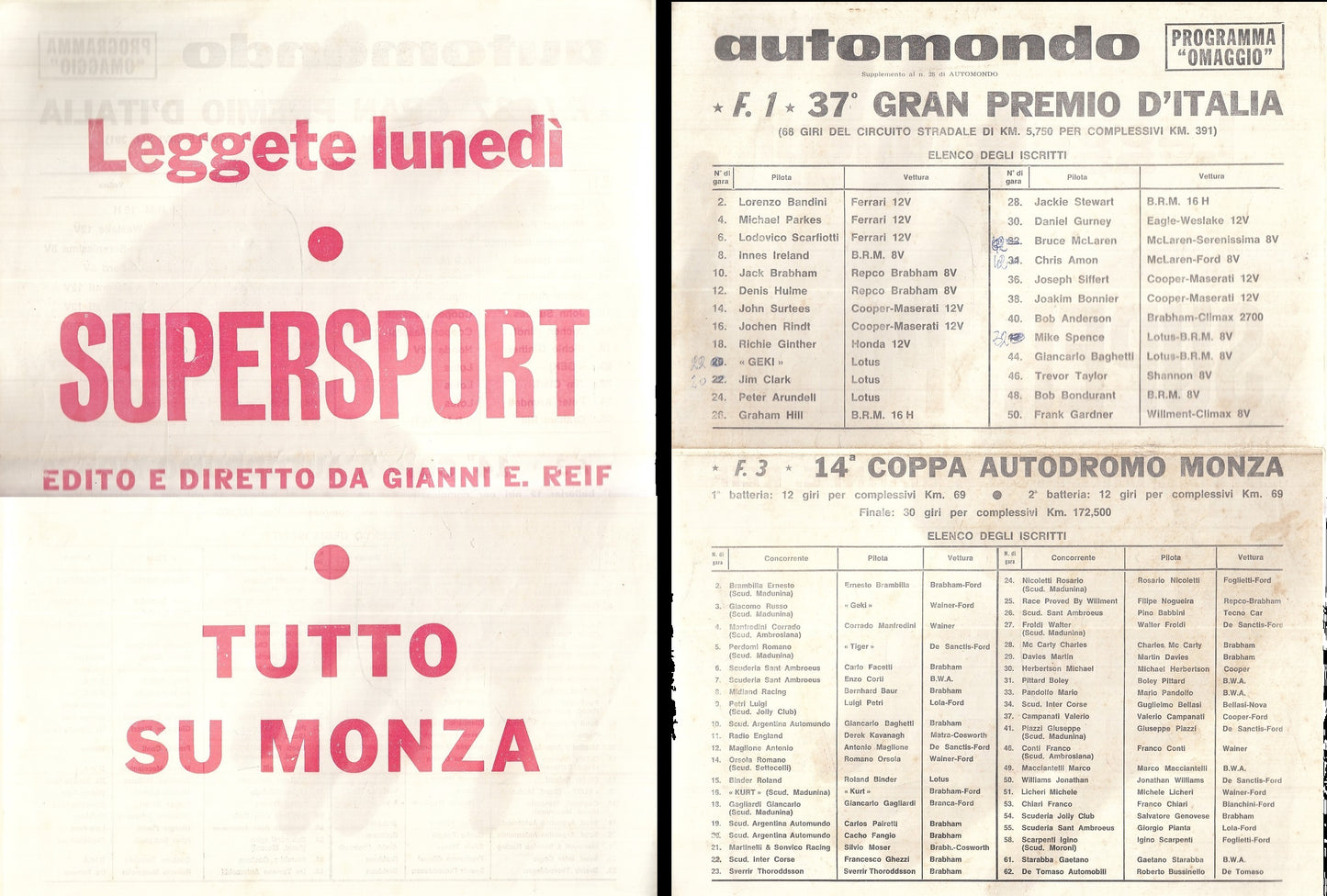 CV- AUTOMONDO PROGRAMMA OMAGGIO GRAN PREMIO ITALIA COPPA AUTODROMO MONZA- XFS111
