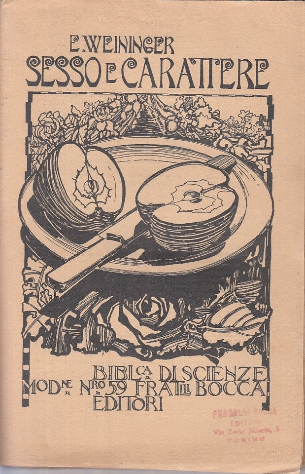 LS- SESSO E CARATTERE - WEININGER - BOCCA- SCIENZE MODERNE -- 1922 - B - ZFS124