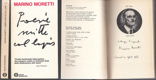 LN- POESIE SCRITTE COL LAPIS AUTOGRAFO- MORETTI- MONDADORI- OSCAR-- 1970-B-XFS65