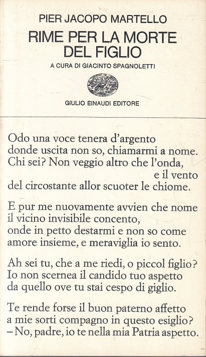 LN- RIME PER LA MORTE DEL FIGLIO- MARTELLO- EINAUDI- POESIA 89-- 1972- B- XFS999
