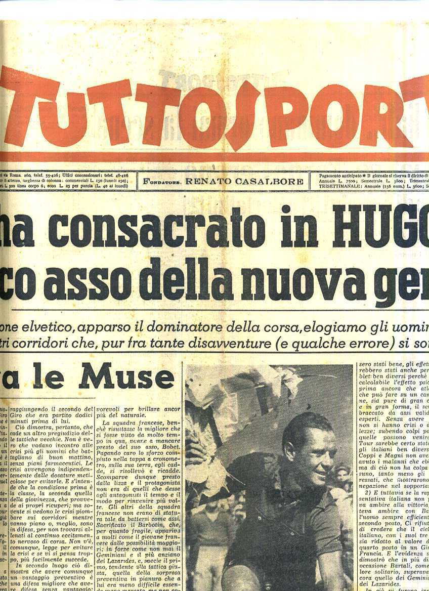 LR- BLOCCO TUTTOSPORT GAZZETTA TOUR DE FRANCE 28 NUMERI KOBLET--- 1951- S- HM130