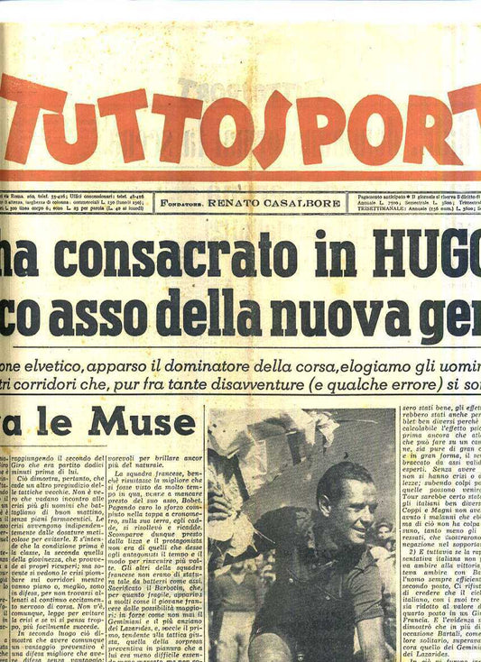 LR- BLOCCO TUTTOSPORT GAZZETTA TOUR DE FRANCE 28 NUMERI KOBLET--- 1951- S- HM130