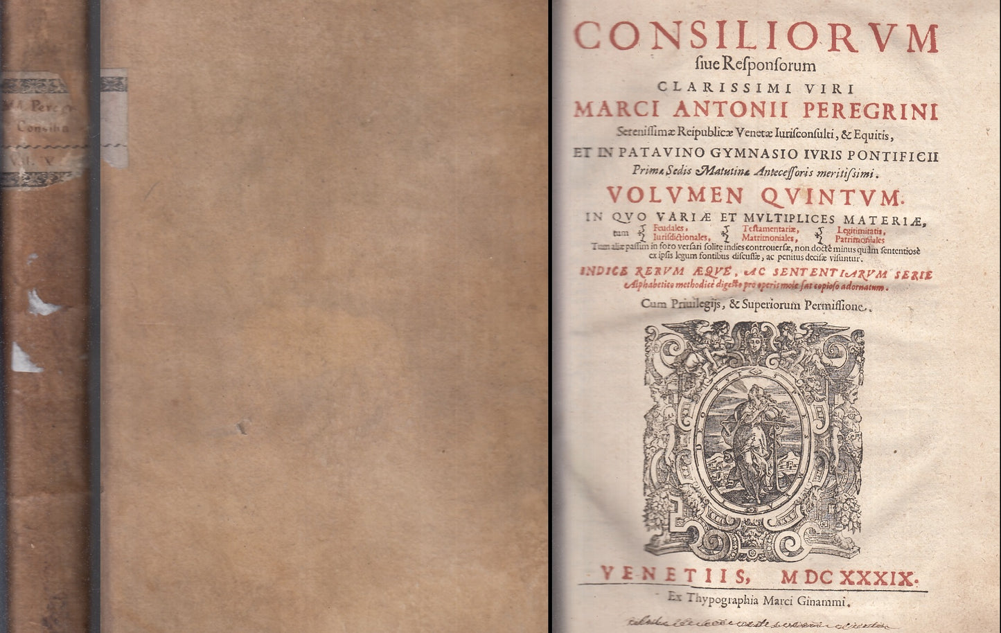 LH- CONSILIORUM VOLUMEN QUINTUM SEICENTINA - PEREGRINI ---- 1639- C- YFS347