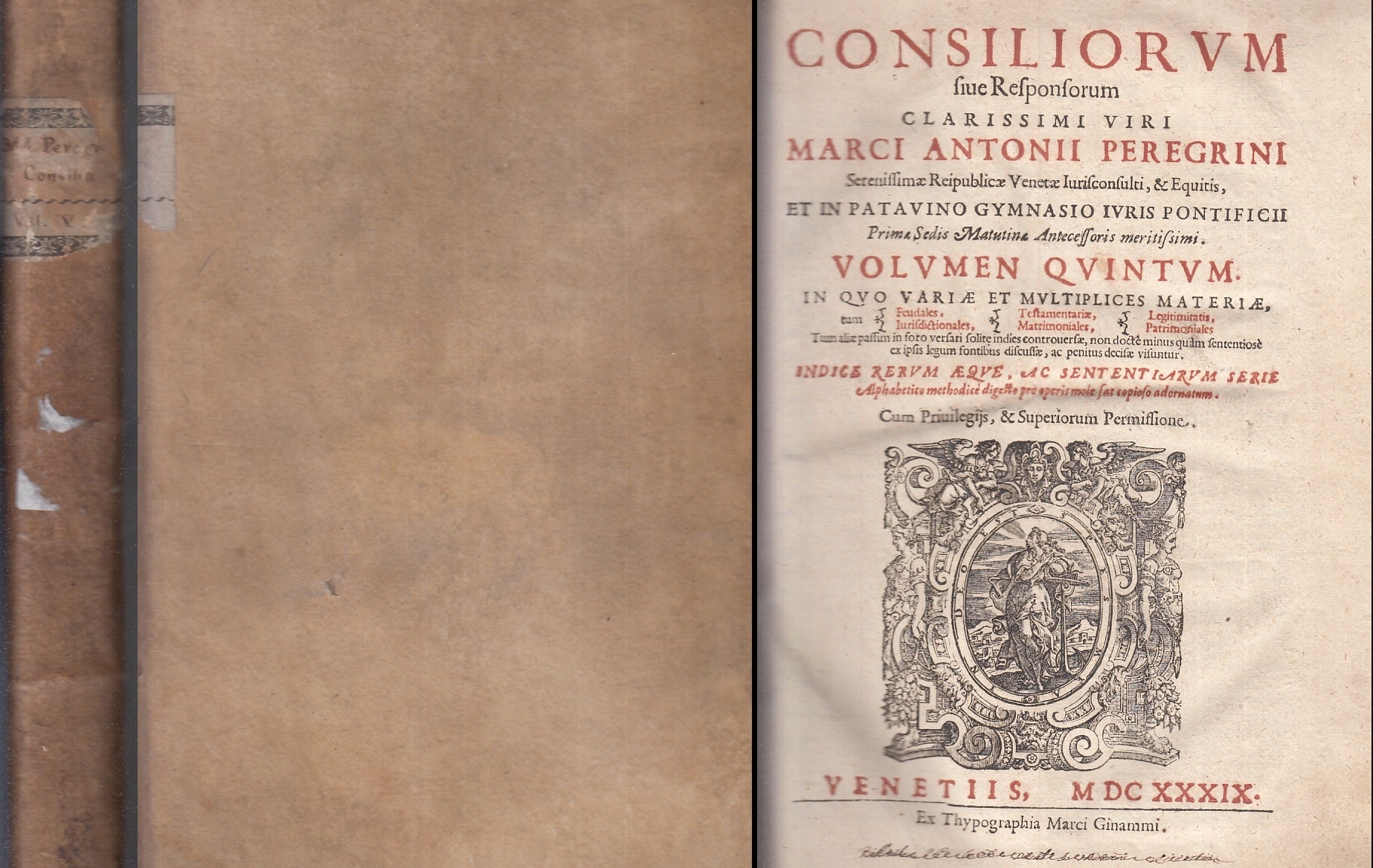 LH- CONSILIORUM VOLUMEN QUINTUM SEICENTINA - PEREGRINI ---- 1639- C- YFS347