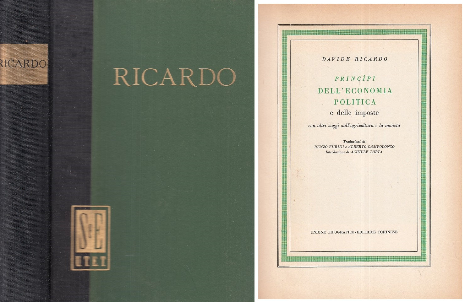 LS- PRINCIPI ECONOMIA POLITICA E IMPOSTE - RICARDO - UTET --- 1957 - C - XFS999