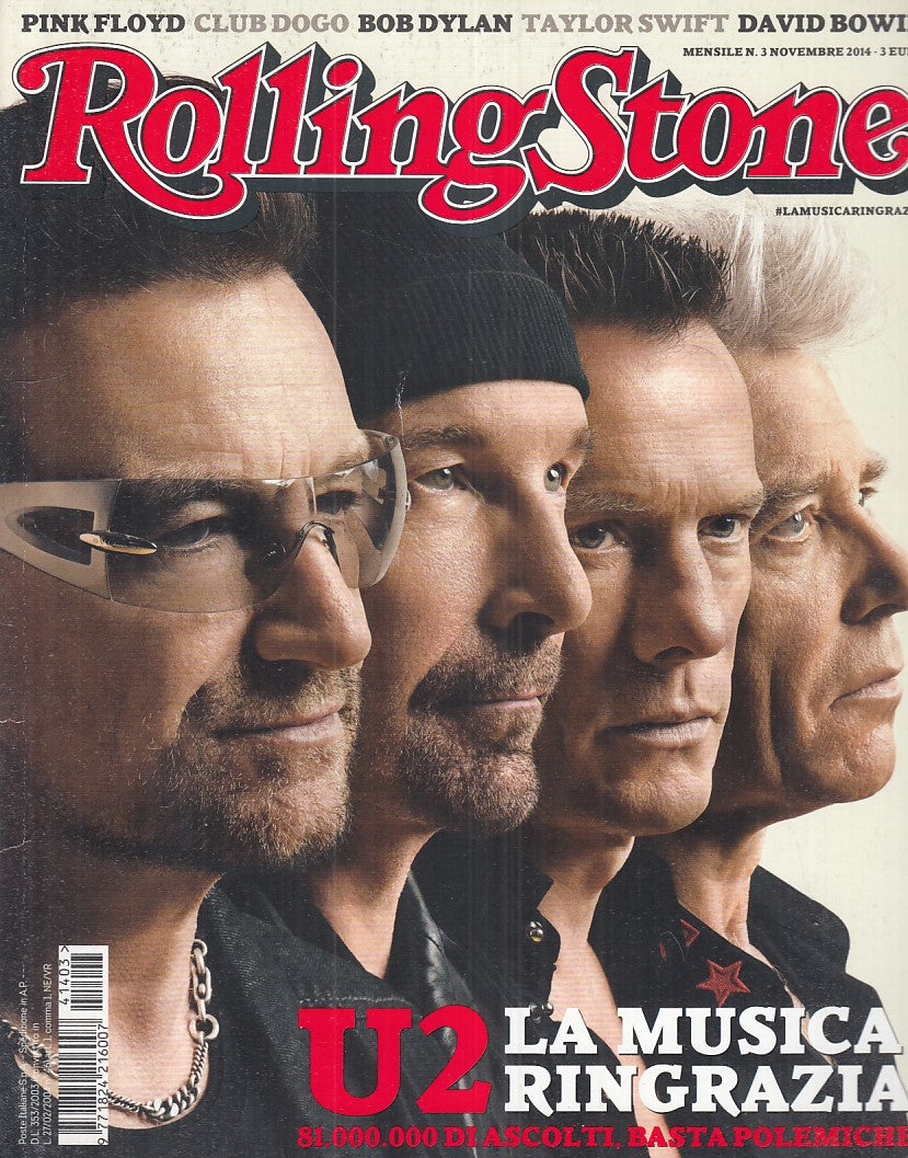 LR- RIVISTA MAGAZINE ROLLING STONE N.3 U2 PINK FLOYD ----- 2014 - B - YFS999