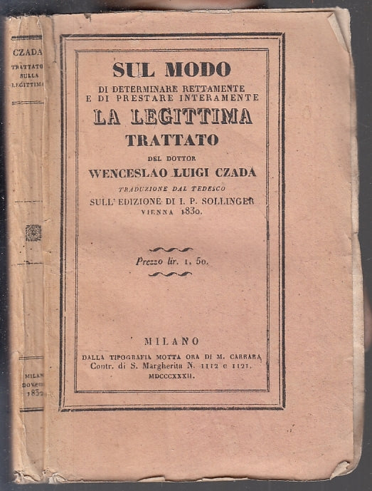 LH- SUL MODO DI DETERMINARE LA LEGITTIMA - LUIGI CZADA -MOTTA --- 1932- B- XFS63