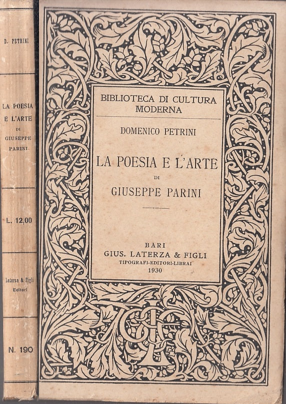 LN- LA POESIA E L'ARTE DI GIUSEPPE PARINI - PERTINI - LATERZA--- 1930- B- XFS126