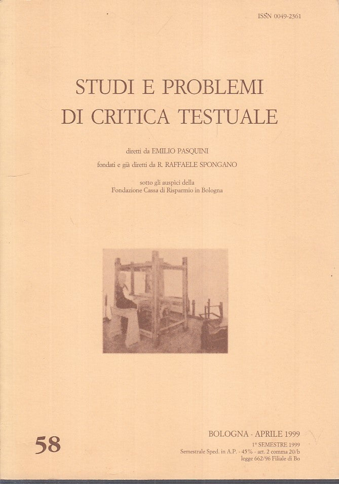 LS- STUDI E PROBLEMI DI CRITICA TESTUALE N.58 -- BOLOGNA --- 1999 - B - YFS34