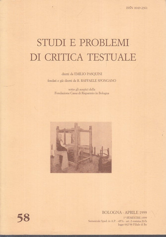 LS- STUDI E PROBLEMI DI CRITICA TESTUALE N.58 -- BOLOGNA --- 1999 - B - YFS34
