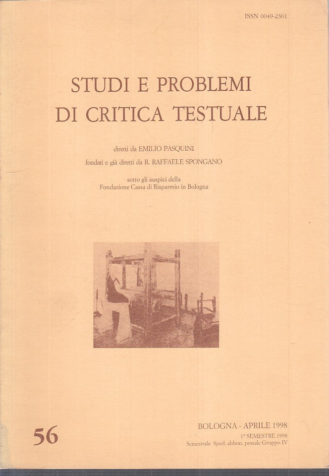 LS- STUDI E PROBLEMI DI CRITICA TESTUALE N.56 -- BOLOGNA --- 1998 - B - YFS34