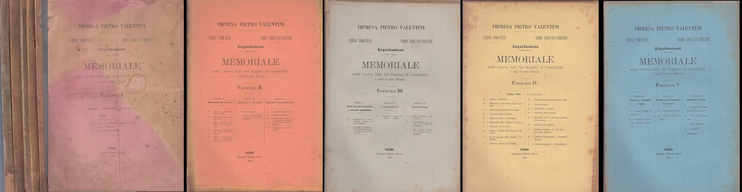 LH- FERROVIA PONTREMOLESE PARMA SPEZIA MEMORIALE FASCICOLI I/V - 1895- B- YFS123