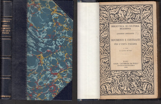 LS- MOVIMENTI CONTRASTI PER L'UNITA' ITALIANA- ANZILOTTI- LATERZA- 1930- C-XFS23
