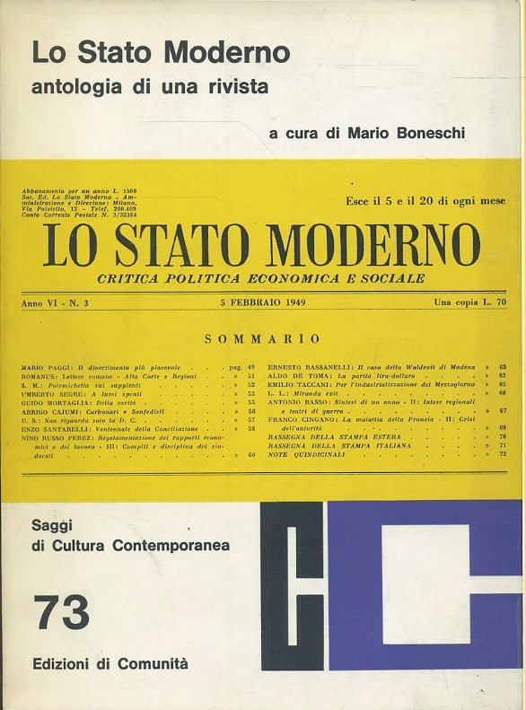 LS- LO STATO MODERNO ANTOLOGIA DI UNA RIVISTA -- COMUNITA' --- 1967- B- ZTS443