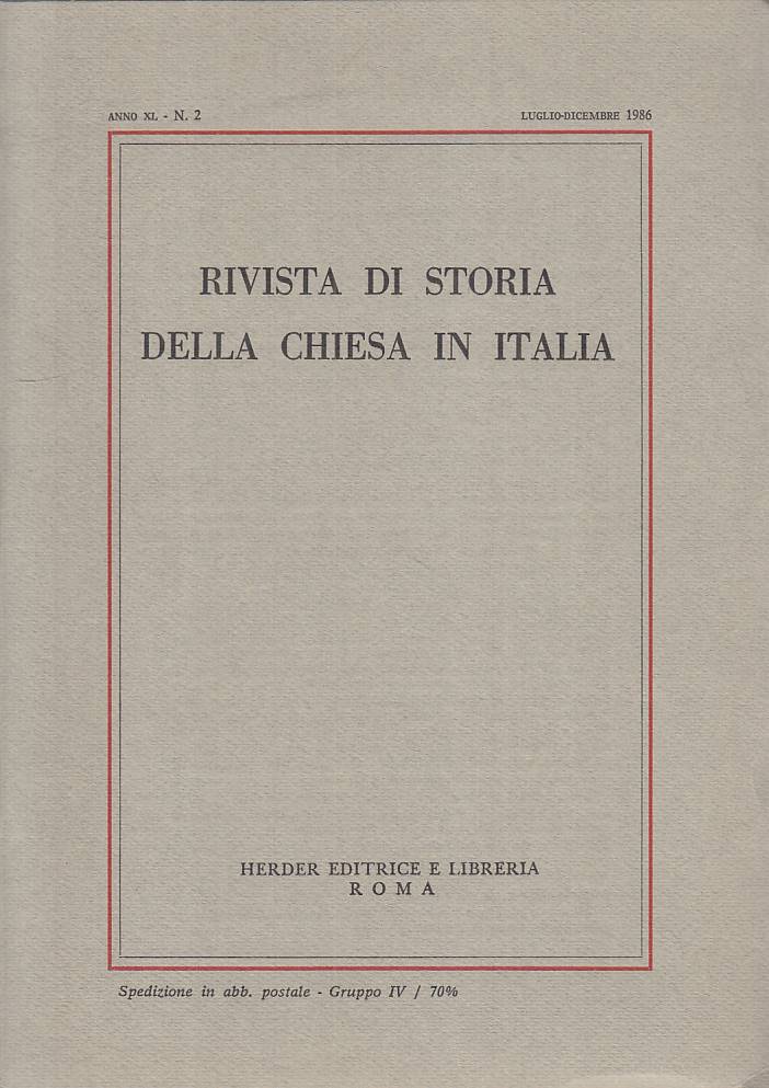 LS- RIVISTA DI STORIA DELLA CHIESA IN ITALIA N.2 -- HARDER --- 1986 - B - YTS721